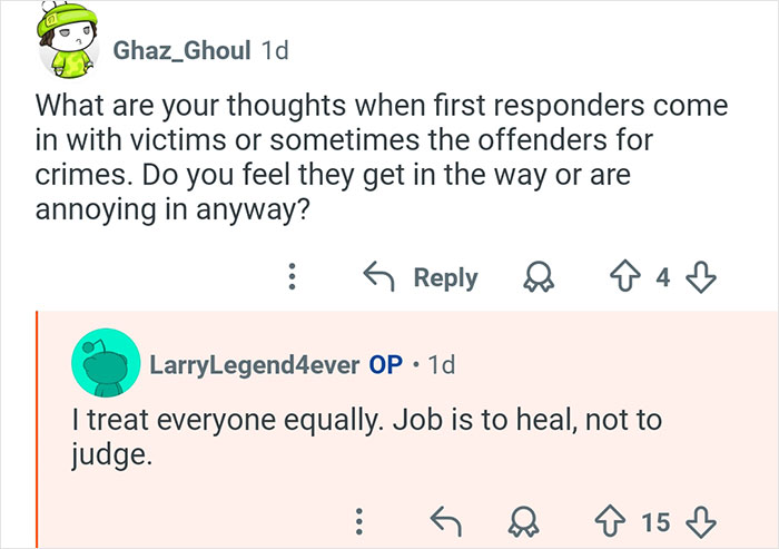 Screenshot of an online AMA where doctors answer questions about first responders and patient care equally.