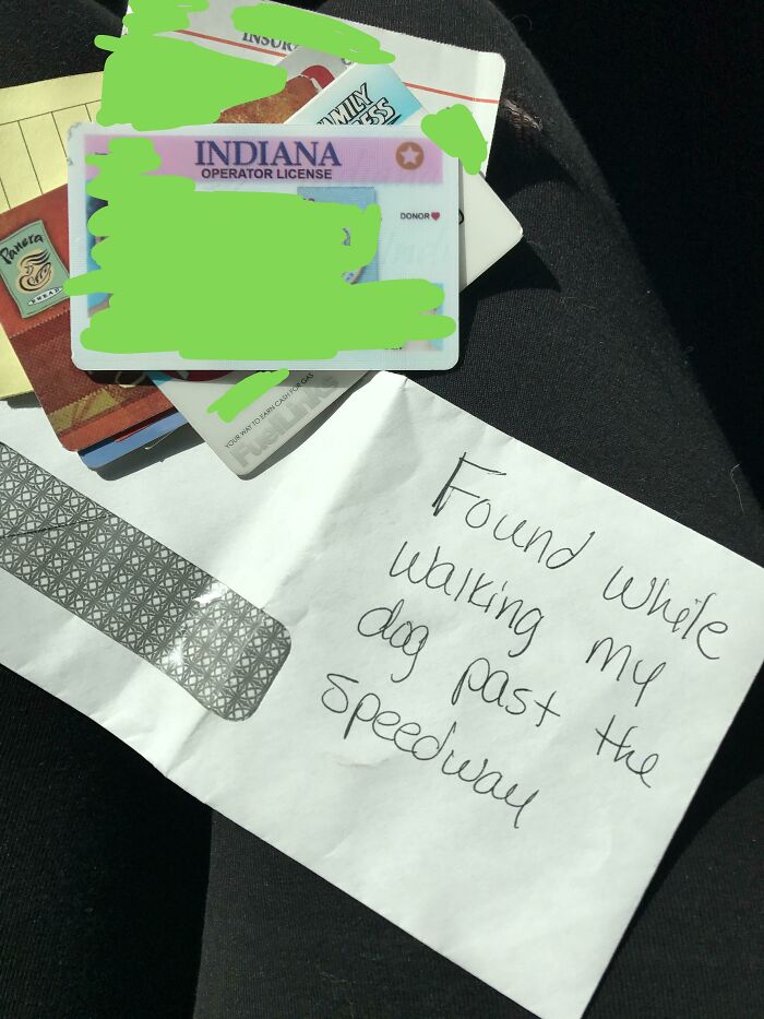 Several lost cards found and returned with a handwritten note restoring faith in humanity by total strangers.