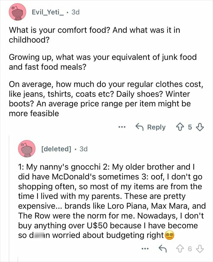 Screenshot of a Reddit AMA conversation about growing up ultra-privileged and isolated in a wealthy family.