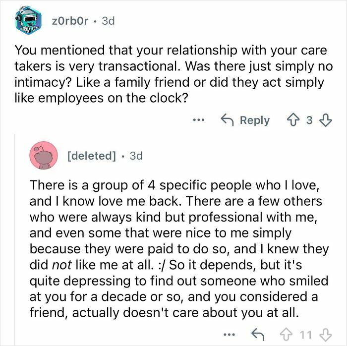 Screenshot of a social media AMA conversation about growing up ultra-privileged and isolated in a wealthy family.