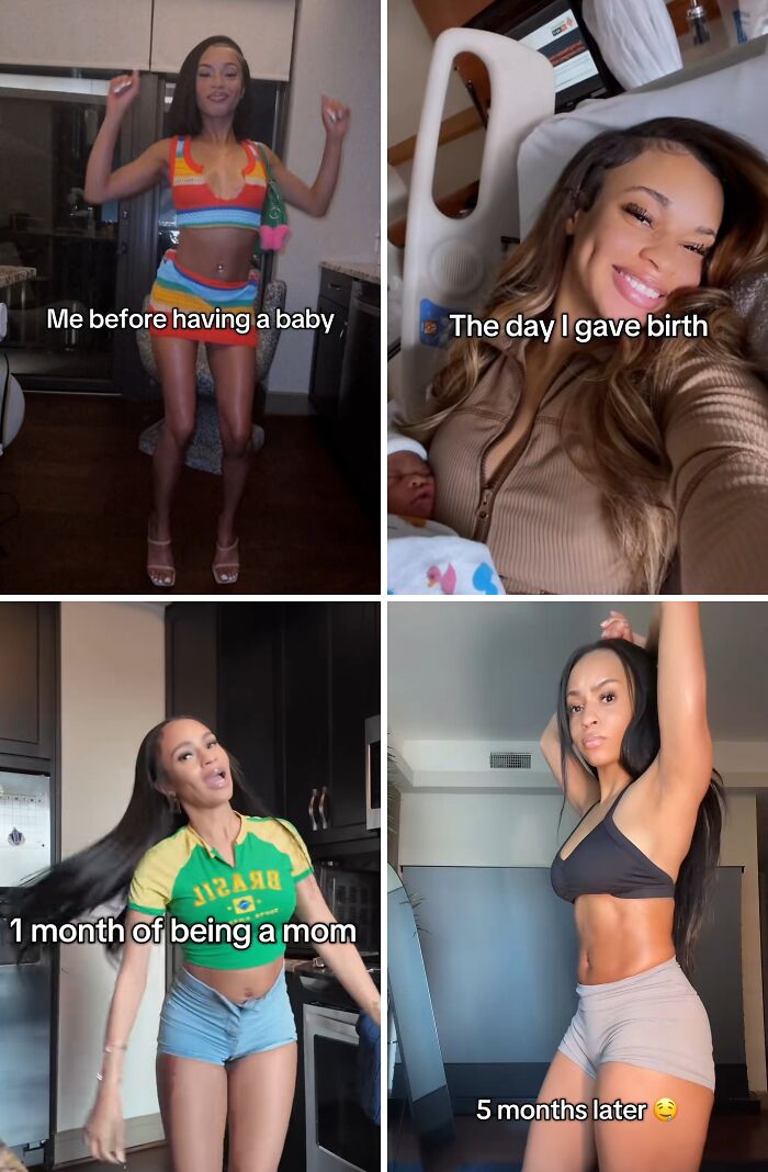 Collage of a mom showing honest and relatable photos of her body before and after having kids, highlighting mom life changes.