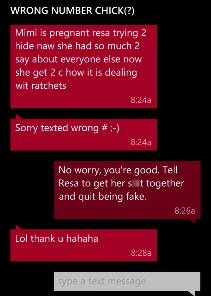 Funny wrong number text exchange about a pregnancy rumor causing laughs and cringe in a casual chat format.