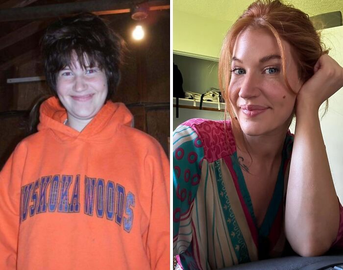 Side-by-side stunning before-and-after photos showcasing a complete personal reinvention transformation.