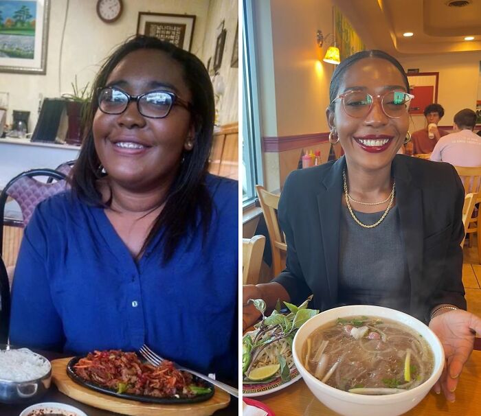 Side-by-side before and after photos showing a stunning transformation highlighting how anyone can reinvent themselves.