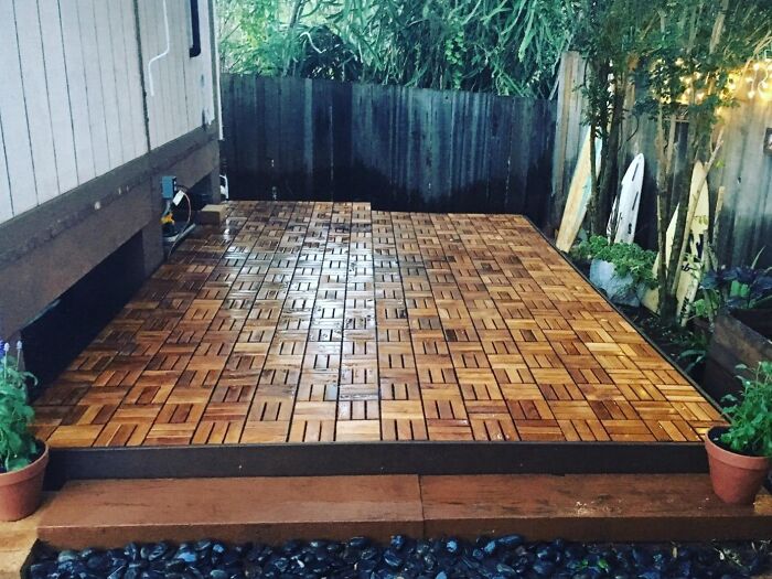 That Sad, Concrete Balcony Is About To Get The Glow-Up Of A Lifetime And Become Your New Favorite Hangout Spot With These Solid Teak Wood Interlocking Flooring Tiles 