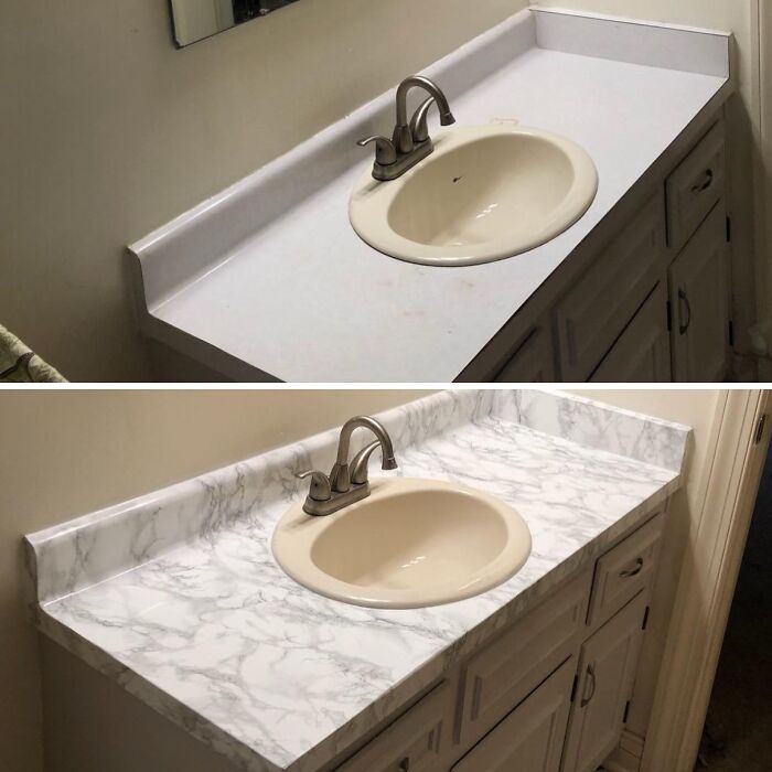  Grant Your Sad, Laminate Countertops Their Dying Wish Of Looking Like Expensive Marble With This Self-Adhesive Marble Film 