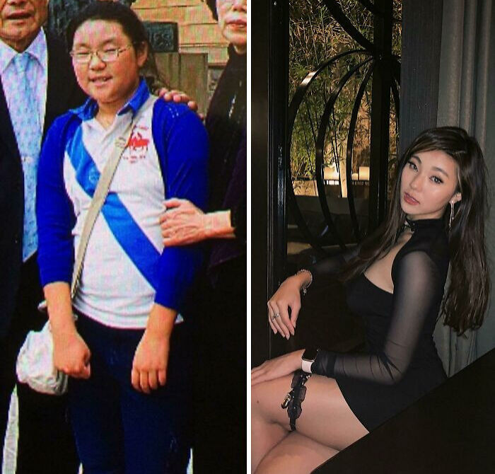 Before and after transformation of a woman showcasing stunning before-and-after results of personal reinvention.