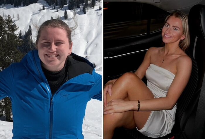 Side-by-side before-and-after photos showing a stunning transformation to completely reinvent oneself.