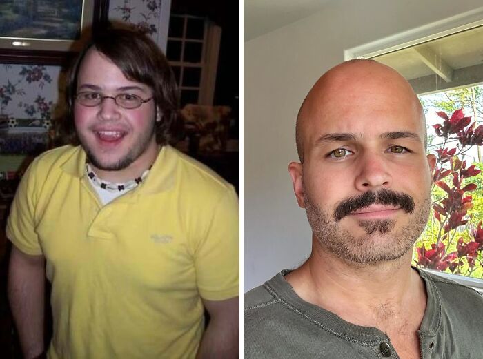 Before-and-after transformation showing a man’s striking reinvention with a new style and confident look.