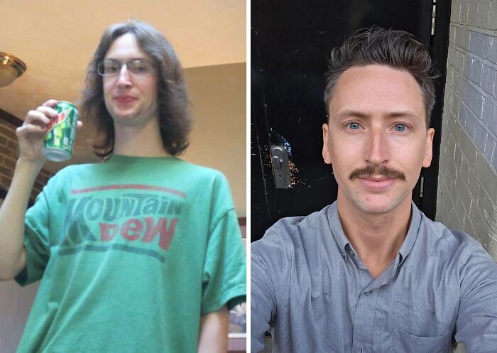 Side-by-side before-and-after photos of a man showcasing a stunning complete self reinvention transformation.