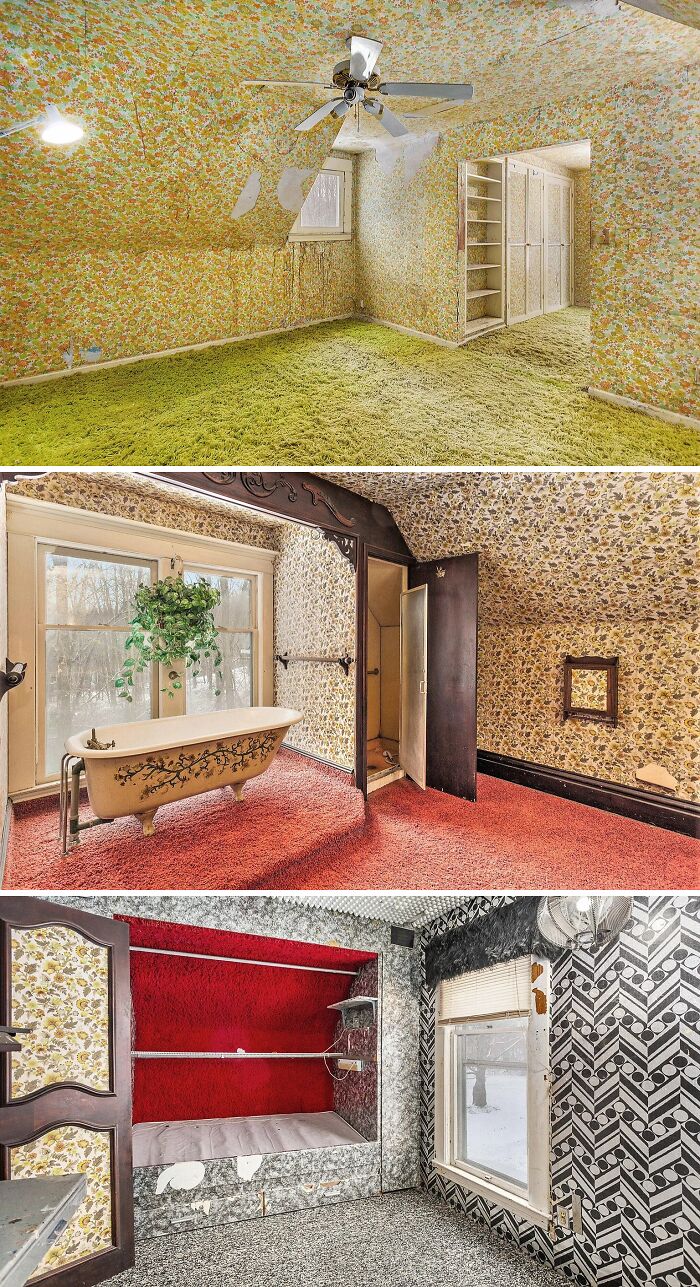 Three Zillow homes with unique vintage wallpaper, colorful carpets, and unusual interior designs to keep an open mind.