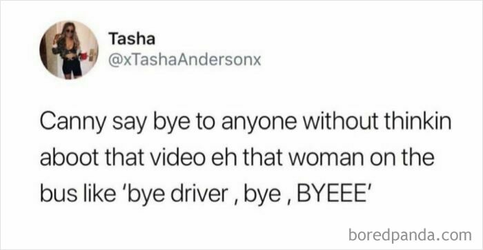 Screenshot of a hilarious Scottish social media post featuring humorous local dialect about saying goodbye on a bus.