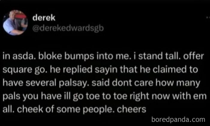 Screenshot of a humorous Scottish social media post with funny conversational language and slang.