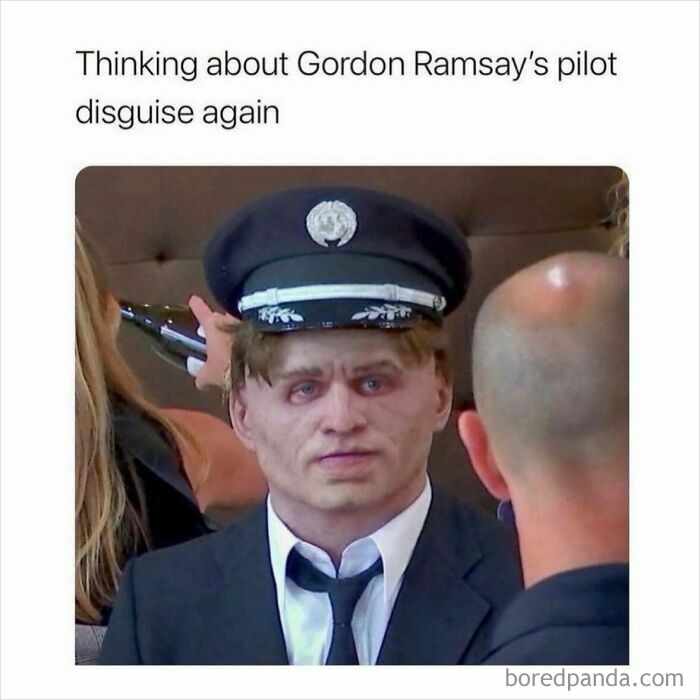 Man in pilot costume with tired expression, featured in hilarious and unhinged posts Scottish people shared online.
