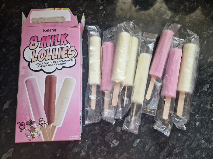 Misleading packaging of milk lollies showing eight popsicles, but three flavors are not represented as pictured on the box.