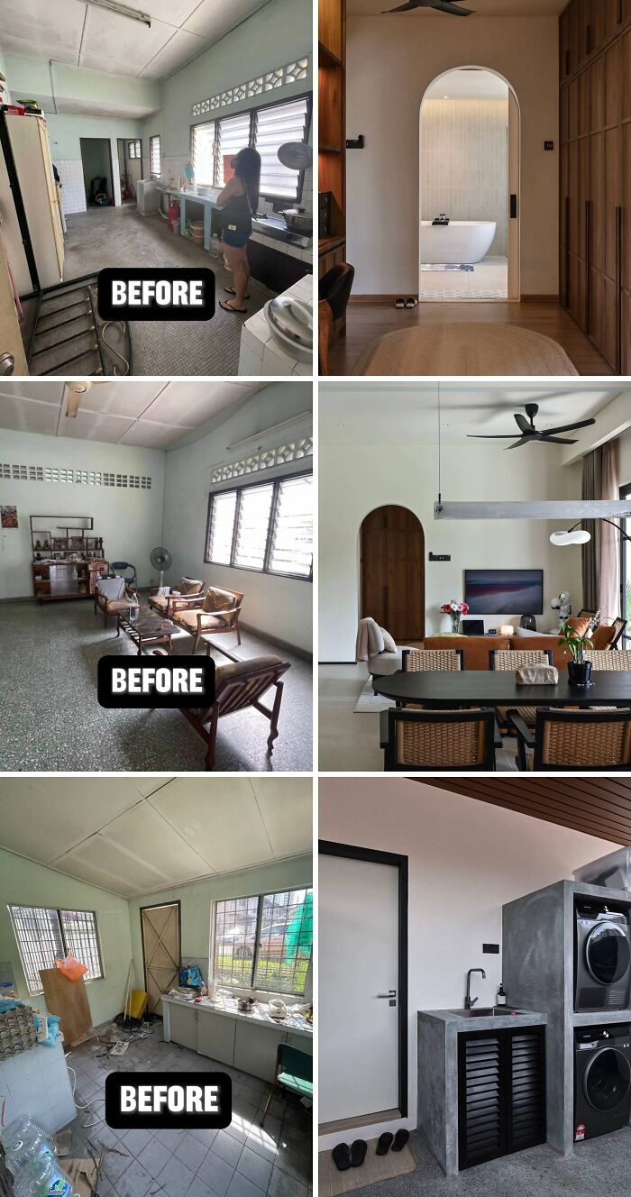 Home renovation before and after photos showing impressive interior transformations and modern design upgrades.