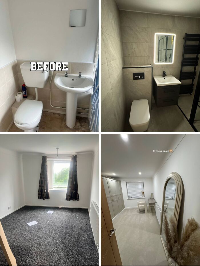 Bathroom and bedroom renovations showing modern upgrades and stylish home improvements in a stunning renovation transformation.