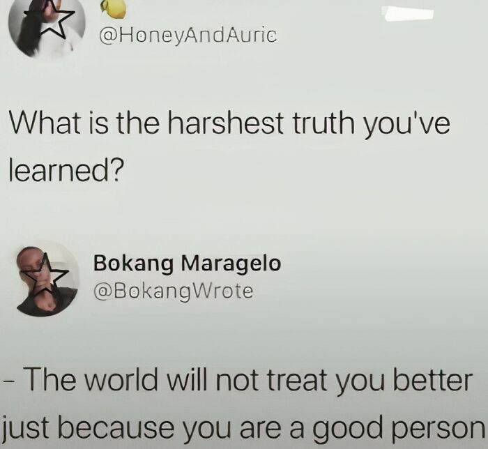 Screenshot of a social media meme about the harshest truth, related to Laughgorithm memes collection for a laugh.