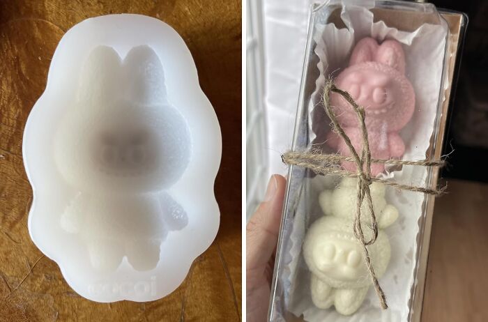Silicone mold and finished novelty figurines shaped like cute animals, perfect for unique novelty finds collectors.