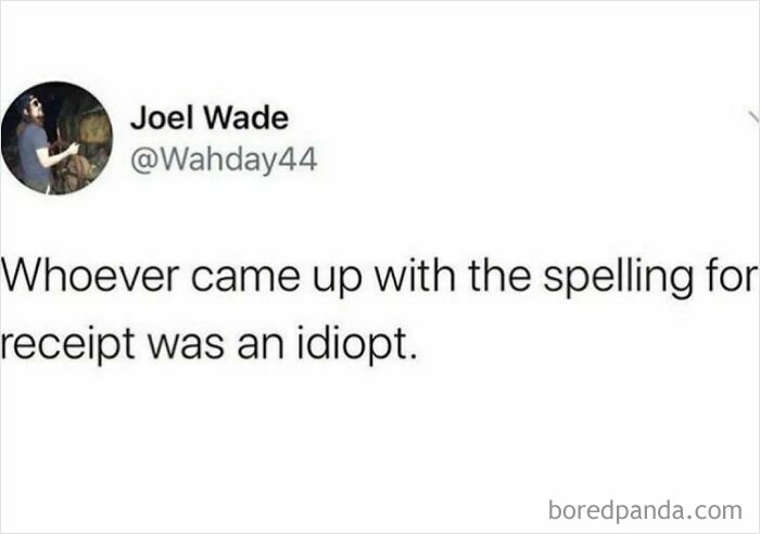 Tweet humorously misspelling receipt as idiopt, part of funny memes to scroll instead of doing anything else.