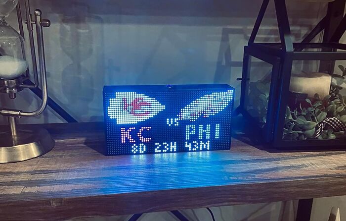 LED scoreboard displaying Kansas City Chiefs versus Philadelphia Eagles, a perfect gift idea for impossible to shop for fans.