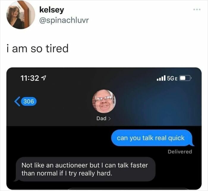 Text message conversation showing unhinged, literal responses from a dad doing exactly what he was asked to do.