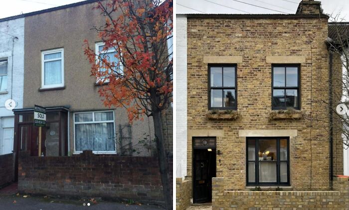 Before and after images of a DIY home renovation project showing transformation with paint and patience.