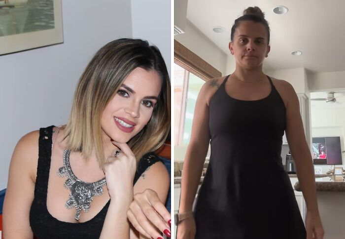 Before and after photos of a mom showing the honest and relatable changes experienced after having kids.