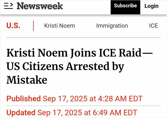 Newsweek article headline showing a there was an attempt fail pics moment in an ICE raid involving mistaken arrests.