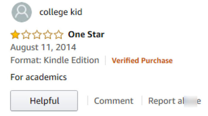 One-star funny and ridiculous review by college kid on Kindle Edition, part of 1-star business reviews collection.