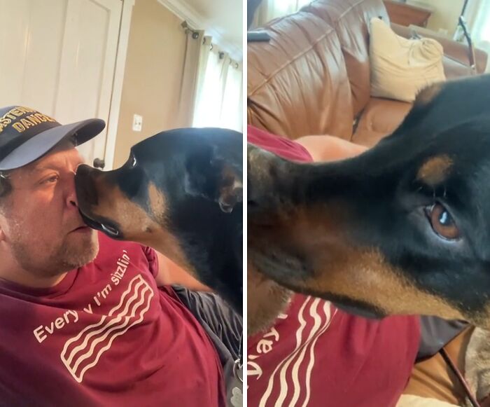 Man and large dog close together on couch, showing how pets affect personal space at home.