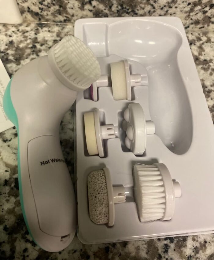 Facial cleansing brush kit with multiple attachments for exfoliating and skin care, perfect for a burr basket self-care routine.