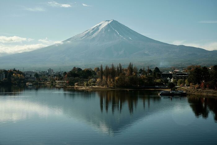Scenic view of a mountain reflected in calm water, showcasing amazing pics of our world from a unique perspective.