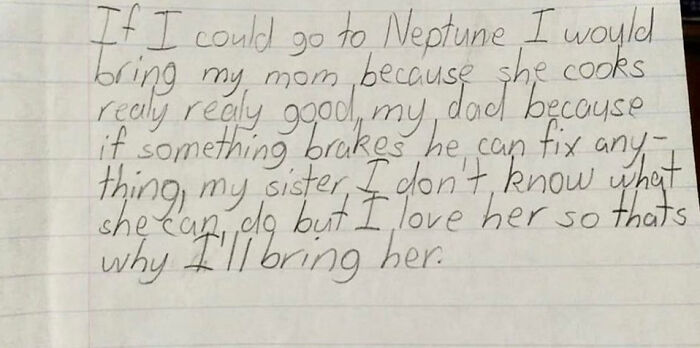 Handwritten note expressing love and gratitude for a sibling, showcasing heartfelt appreciation in a family context.