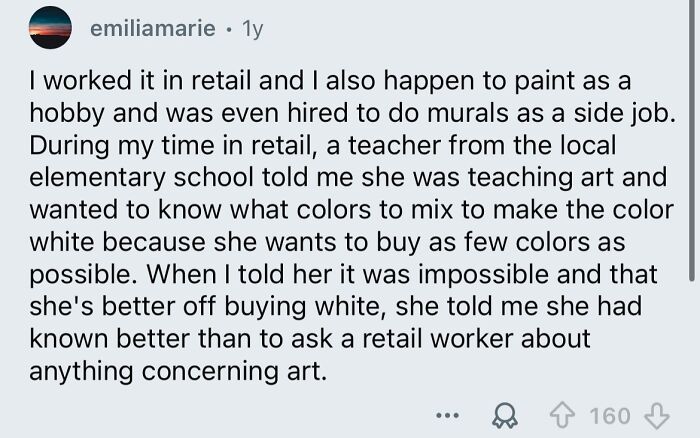 Screenshot of a social media comment showing a person sharing a story about people with zero common sense in retail.