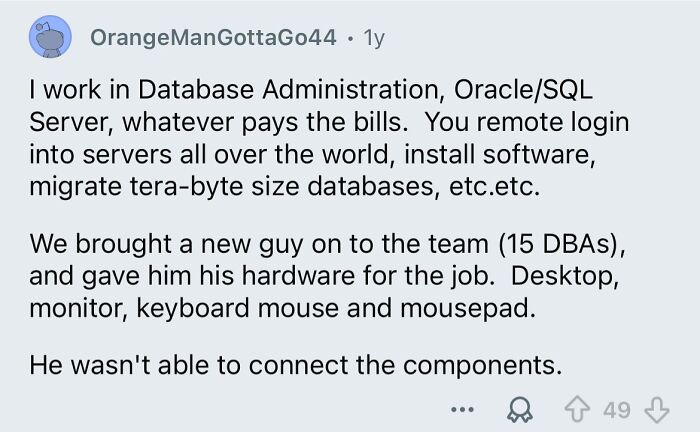 Screenshot of a social media post sharing an example of people with zero common sense struggling with basic tech setup.