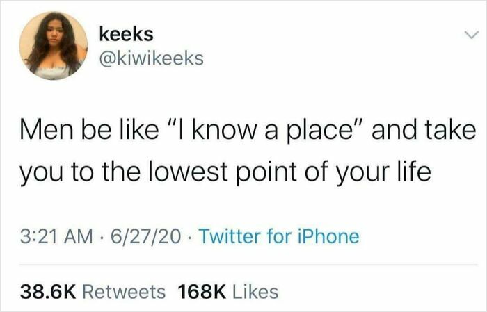 Tweet from user keeks roasting men online with a savage comment that highlights emotional lows in relationships.