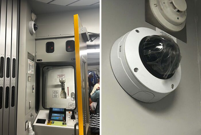 Security camera on a bus with its lens covered by a plastic bag, illustrating funny examples of people not even trying.