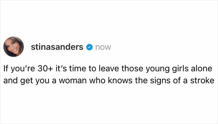 Screenshot of a savage woman roasting men online with a witty comment about age and relationships.
