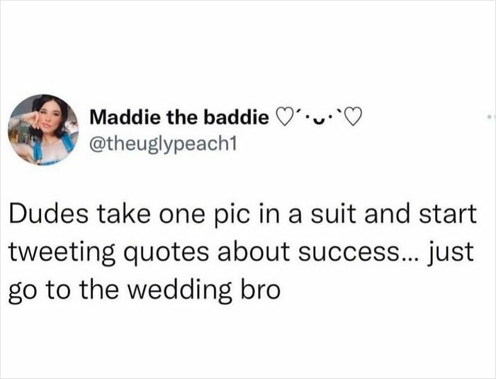 Screenshot of a savage woman roasting men online with a humorous tweet about suits and success quotes.
