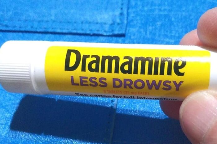 That Backseat's Evil Plan To Turn You Green With Envy (And Nausea) Can Be Thwarted By A Pack Of Dramamine Motion Sickness Less Drowsy Tablets 