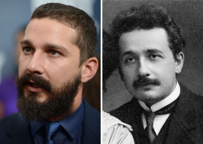 Side-by-side images of a bearded man and a historical figure showcasing celebrity lookalikes from the past.