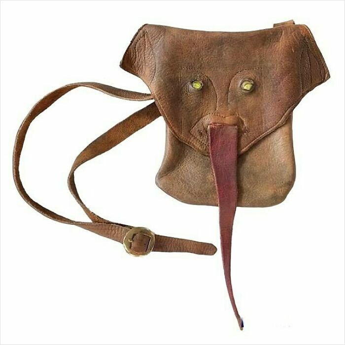 Very old leather bag shaped like an elephant face, a rare object that survived to tell stories about our ancestors.