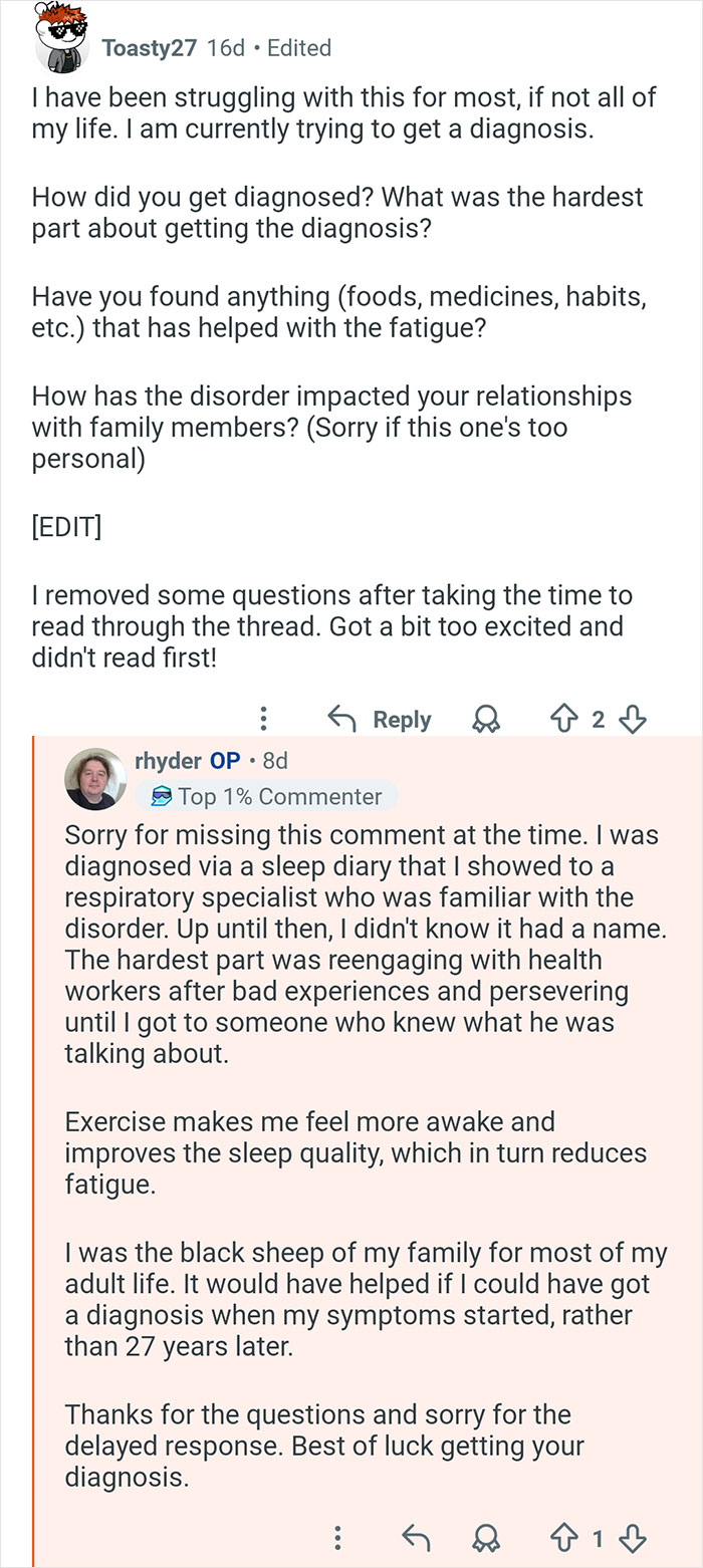 Reddit Q&A on living with a disorder, discussing diagnosis challenges and coping with 26-hour day fatigue impacts.