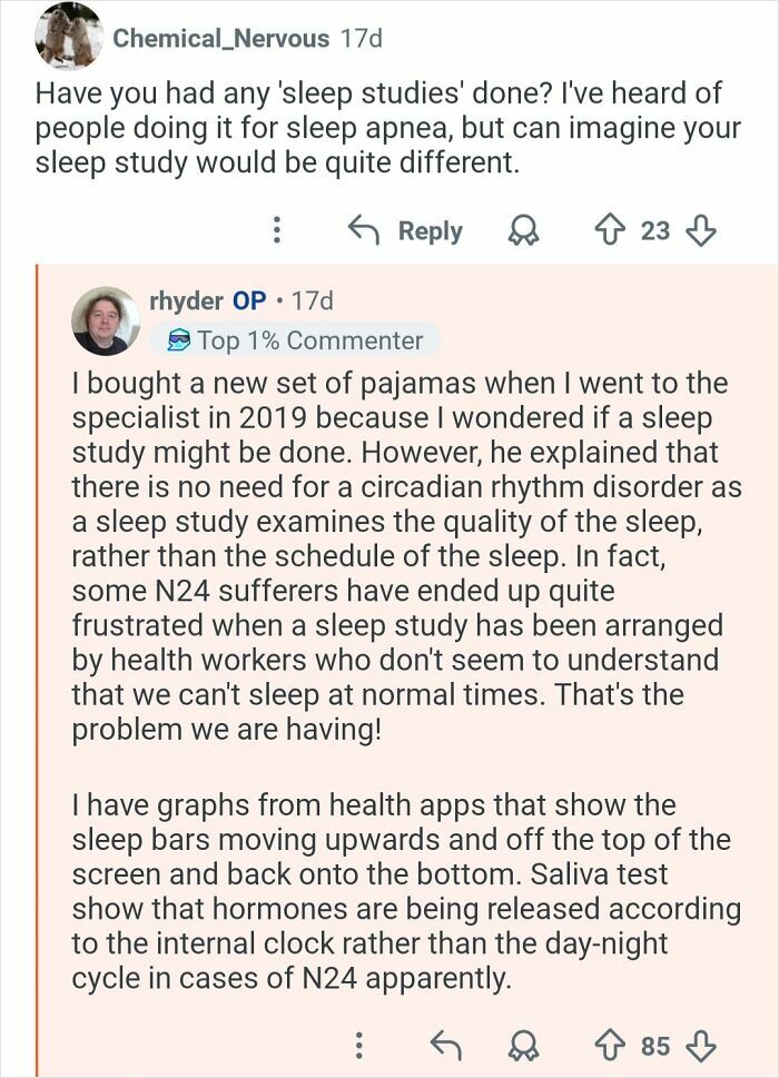 Discussion about sleep studies and circadian rhythm disorder in someone living with 26-hour days and N24 syndrome.