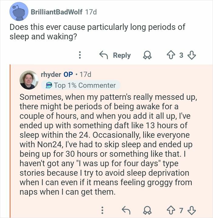 Reddit Q&A discussing sleep patterns and living with 26-hour days for those out of sync with the outside world.