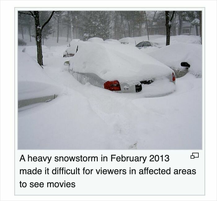 Cars buried under heavy snow during a snowstorm, illustrating a funny Wikipedia page shared online for entertainment.