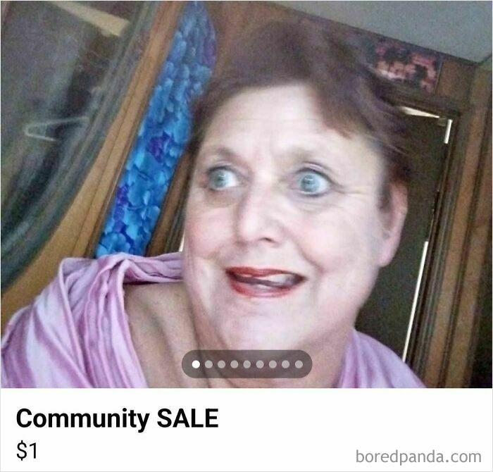 Woman with a quirky expression in a casual setting, illustrating unhinged posts on FB Marketplace.