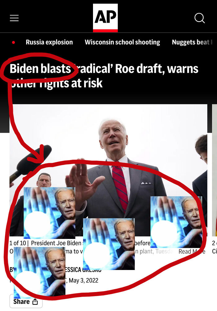 President Joe Biden speaking with raised hand, photo edited to look like multiple images resembling other things.