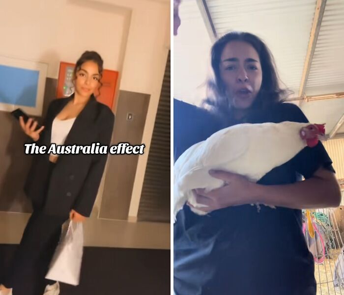 Before and after photos showing the Australia effect on people with lifestyle and attitude changes in different settings